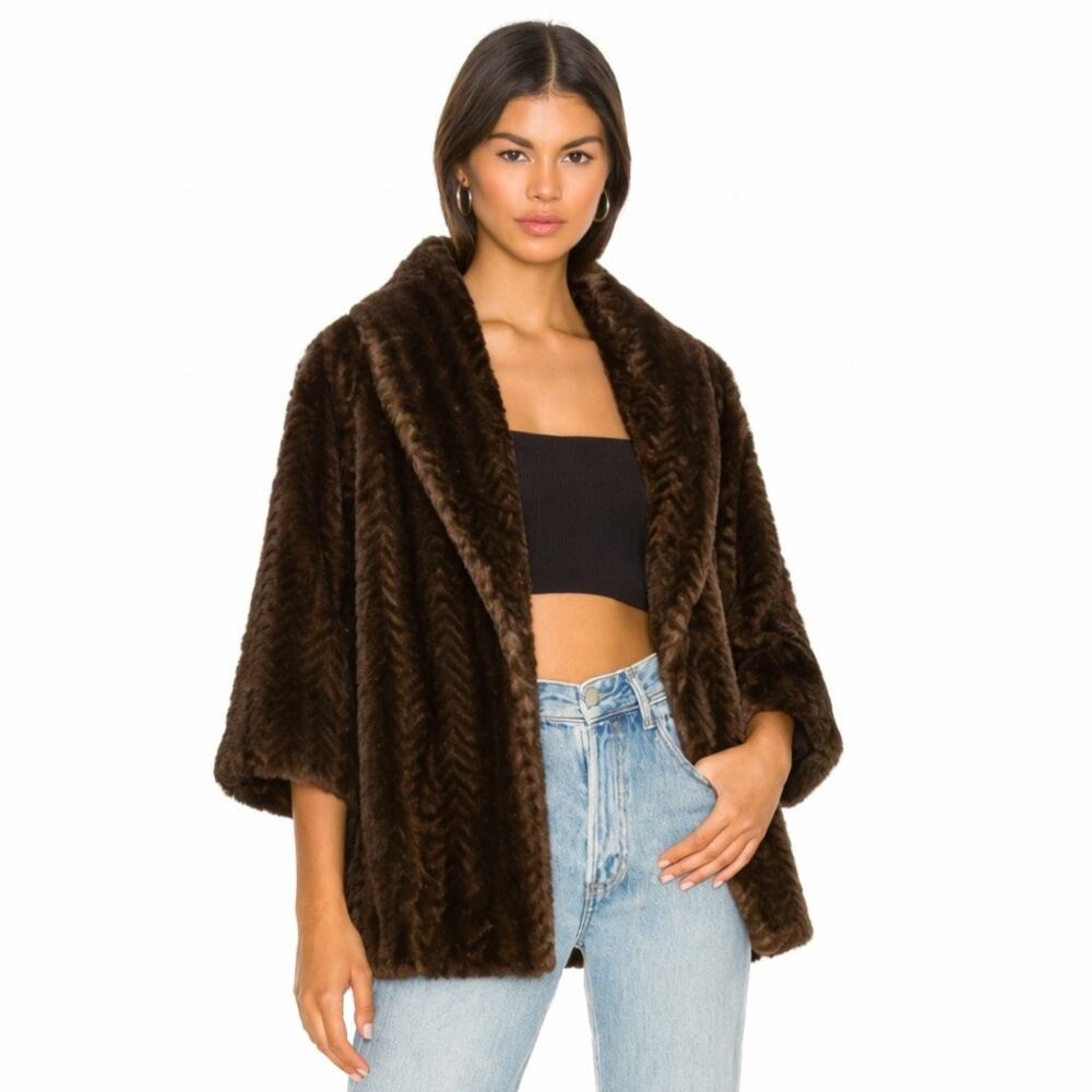 Revolve Adrienne Landau Brown Faux Fur Shawl Collar Coat